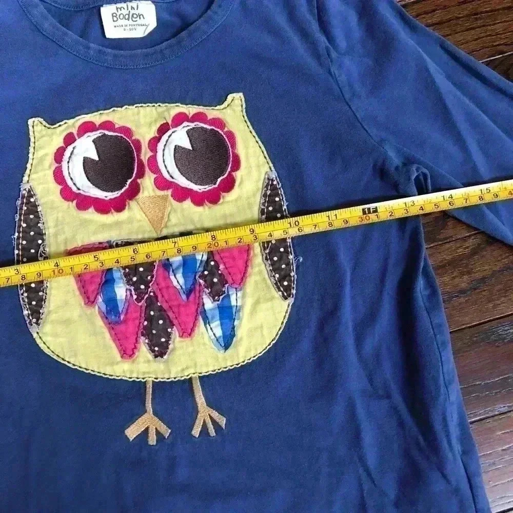Mini Boden Girls 9-10Y Blue Long-Sleeved Owl Applique Tee - Picture 9 of 10